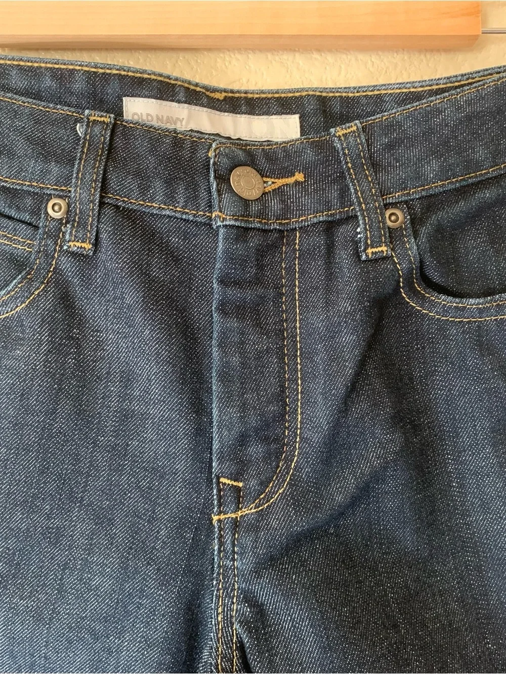 Bootcut Jeans 8P Classic Rise Dark Blue Denim Yellow Floral Cuff y2k Western
